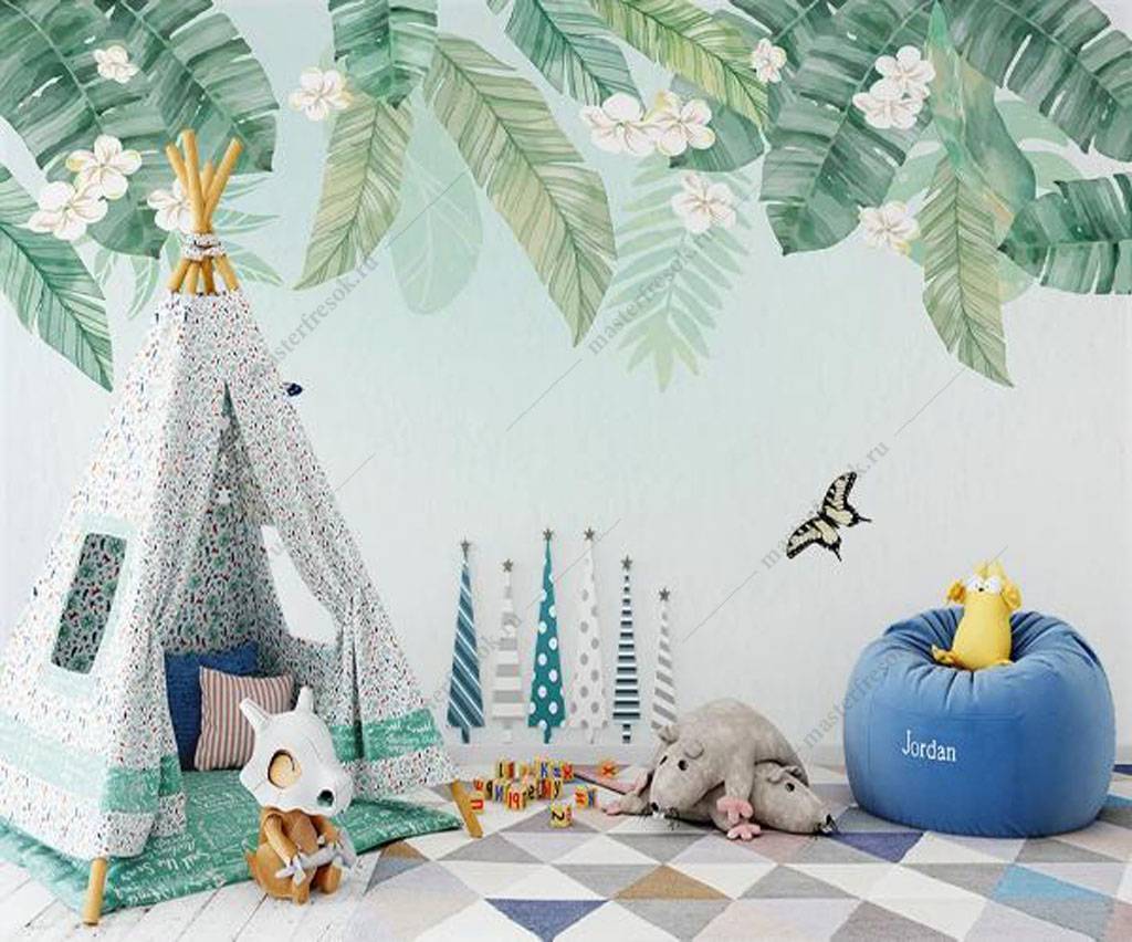 Фотообои Бабочки в тропических листьях  16-175