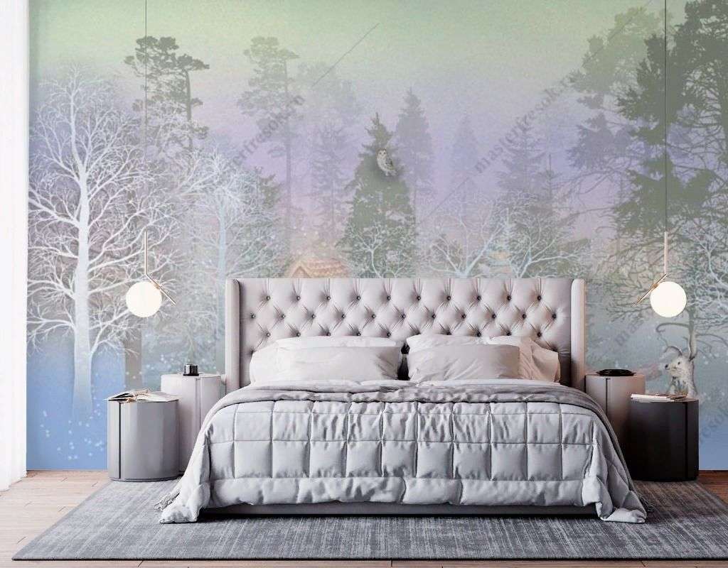 Фотообои в интерьере сказочный зимний лес  13-484 фото