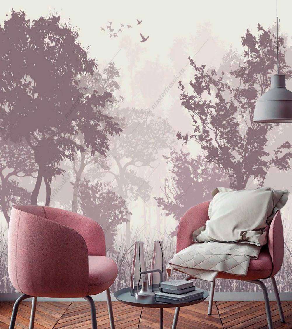 Фотообои в интерьере лес розовый  14-133 фото