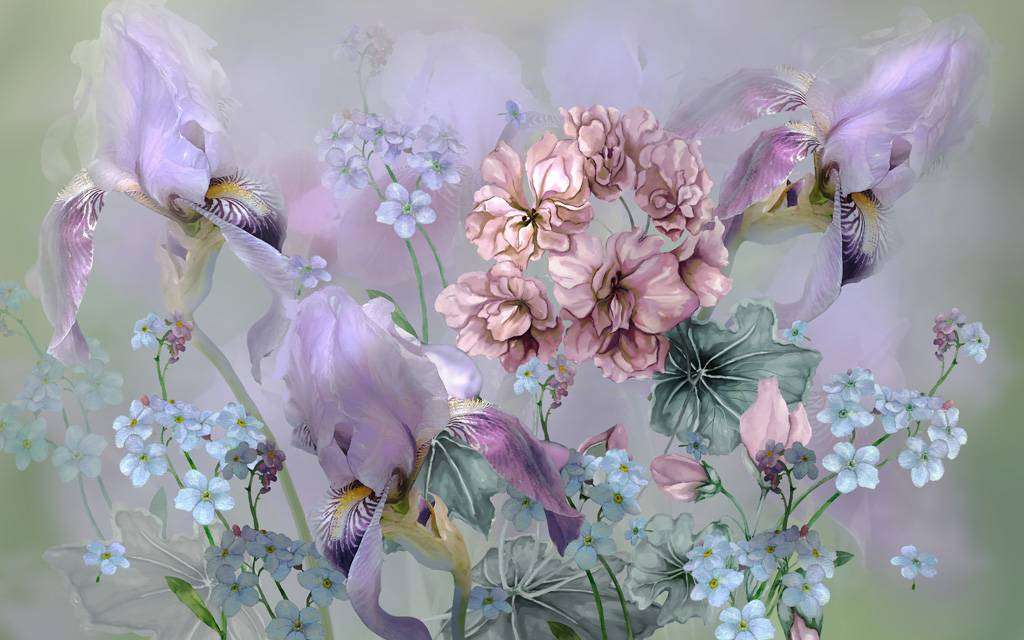 Фотообои в интерьере сиреневый букет  13-259 фото