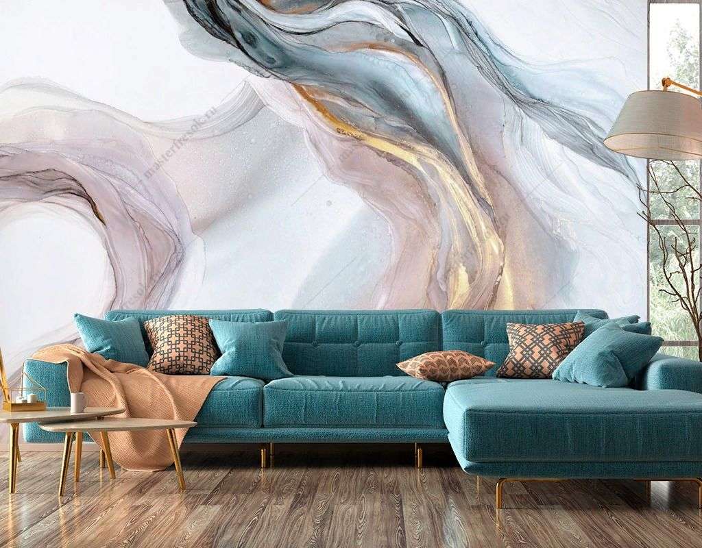 Фотообои в интерьере в спальню абстракция маслом  9-1843 фото