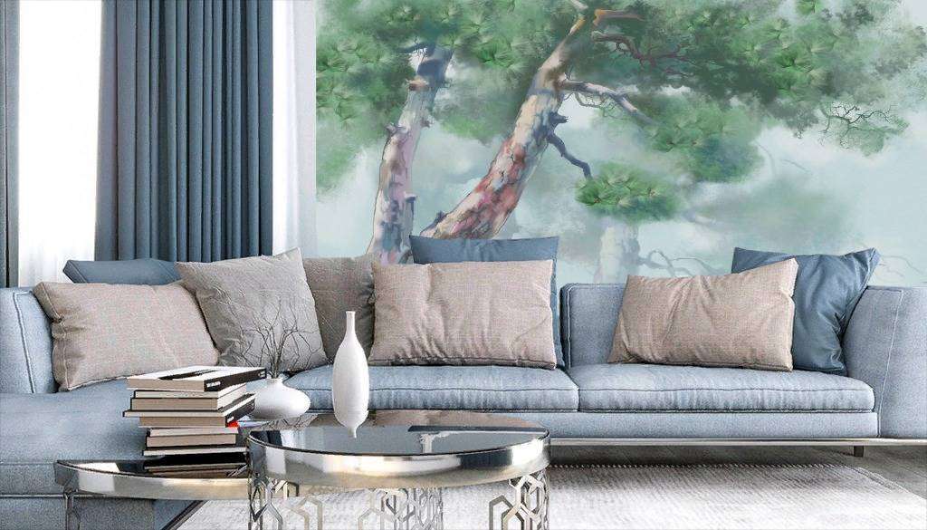 Фотообои в интерьере дерево акварель  13-232 фото