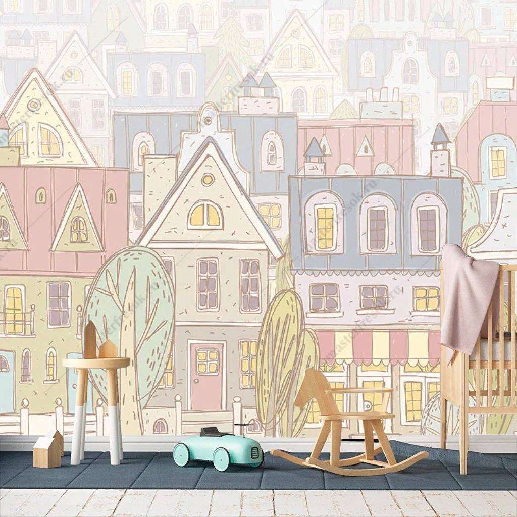 Фотообои в интерьере цветные домики  14-083 фото