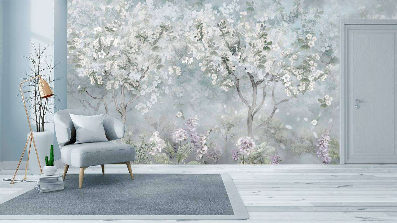 Фотообои в интерьере цветущее дерево  13-200 фото
