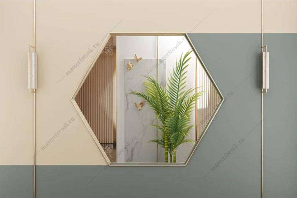 Фотообои в интерьере многоугольное дизайнерское зеркало  16-050 фото