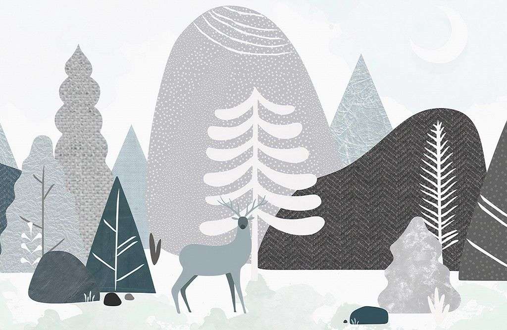 Фотообои в интерьере черно-белый сканди лес  14-515 фото