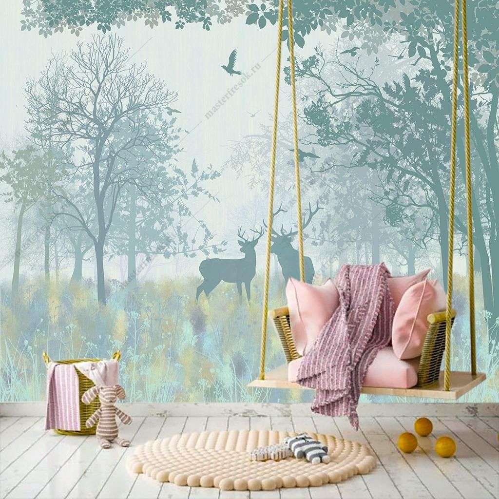 Фотообои в интерьере лес в зеленых оттенках  12-1475 фото