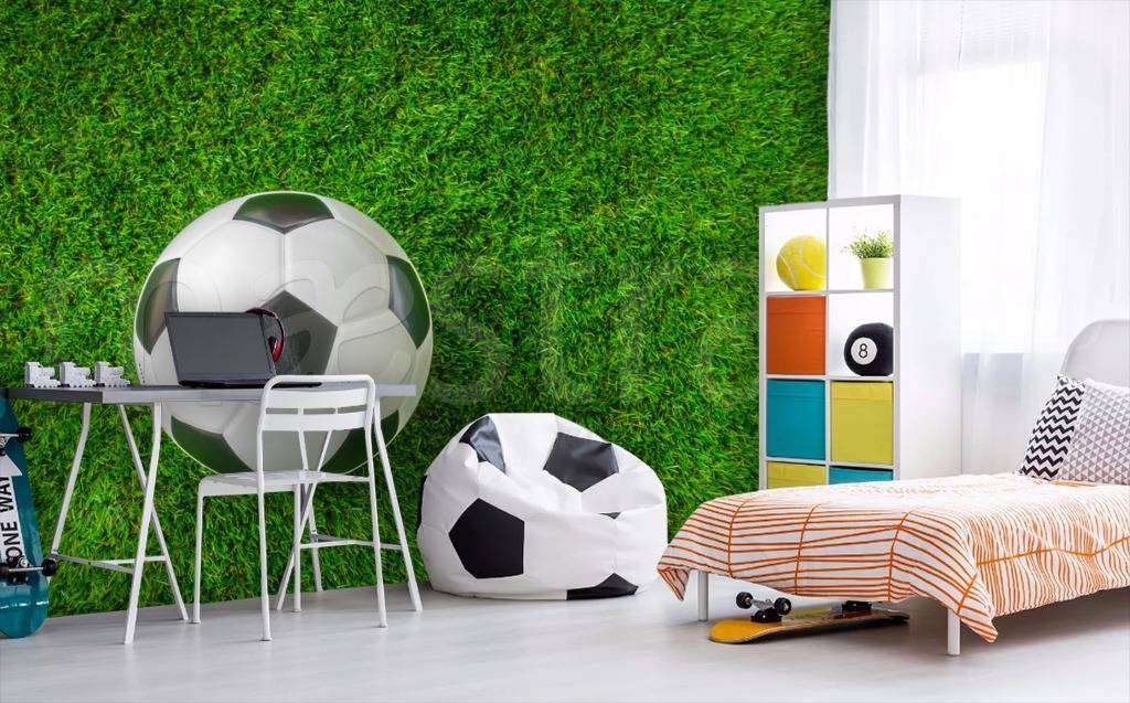 Фотообои в интерьере мяч на траве вид сверху  12-530 фото