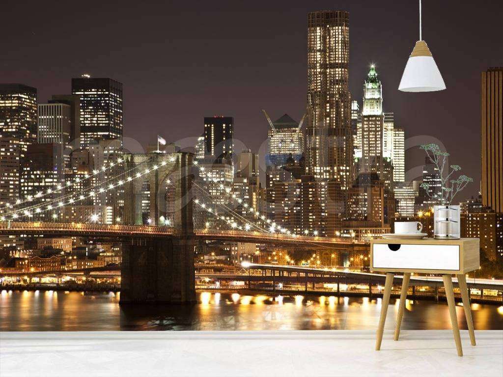 Фотообои в интерьере ночной мост нью йорка  9-803 фото
