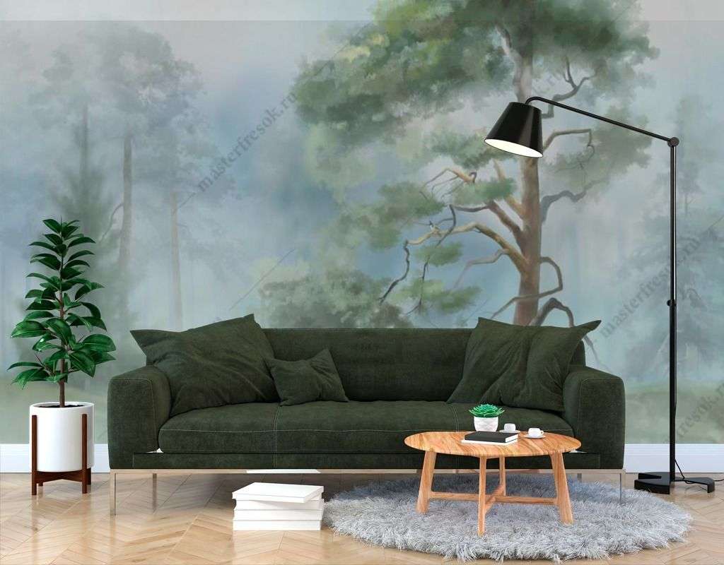 Фотообои в интерьере хвойный лес утром  13-461 фото