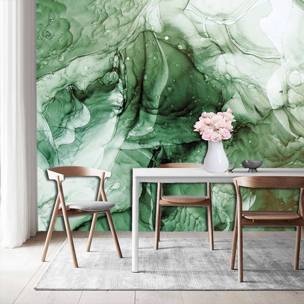 Фотообои в интерьере флюид арт зеленые чернила  9-1048 фото