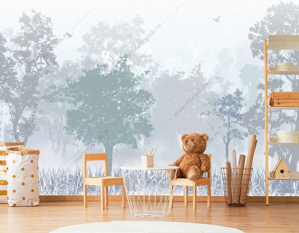 Фотообои в интерьере лес нежно голубой  12-1511 фото