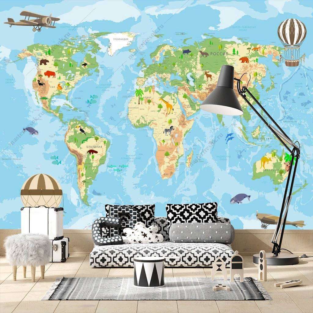 Фотообои в интерьере атлас мира карта  14-178 фото