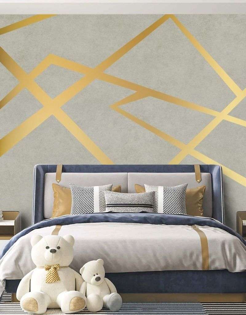 Фотообои в интерьере золотые линии на сером  9-2057 фото