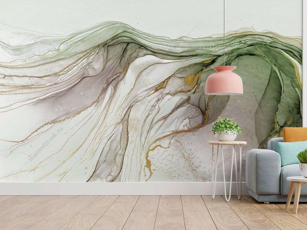 Фотообои в интерьере флюид арт майский зелёный   14-711 фото