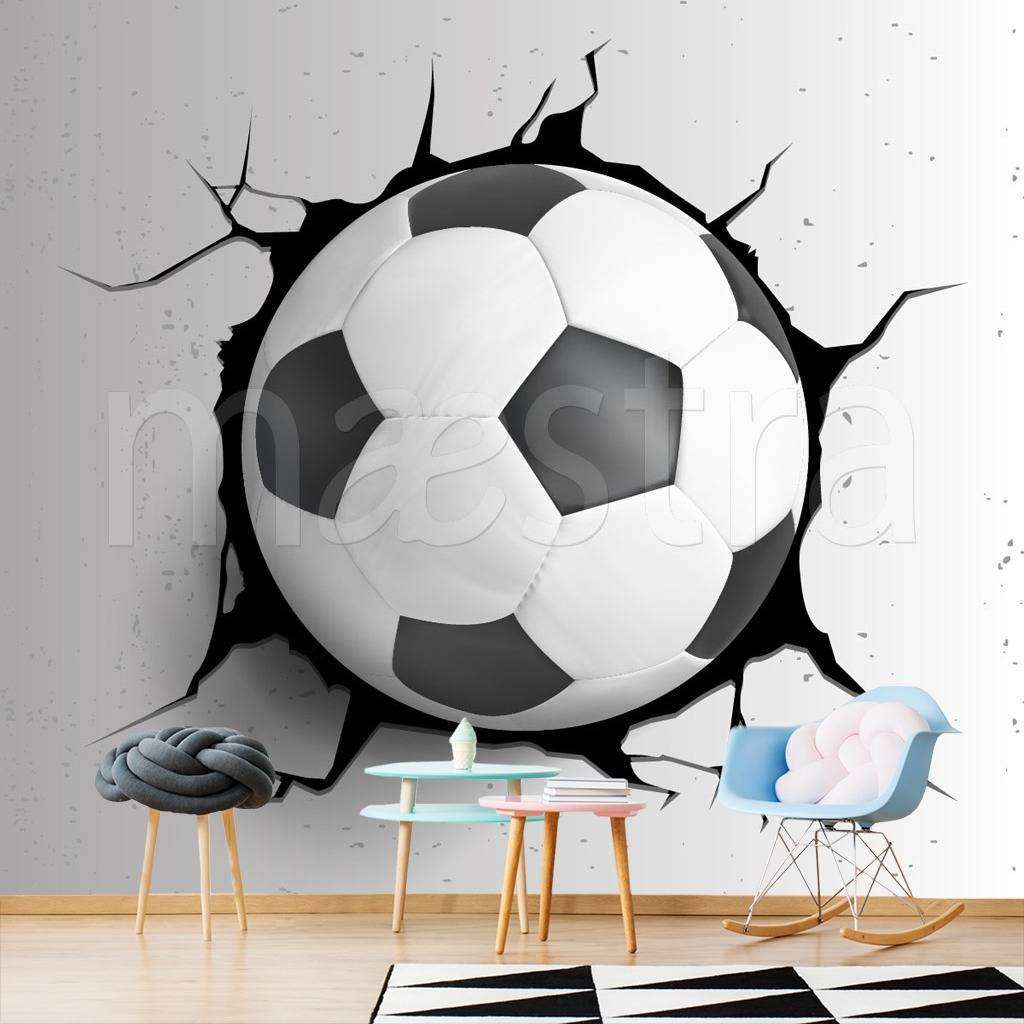 Фотообои в интерьере футбольный мяч в стене  12-548 фото