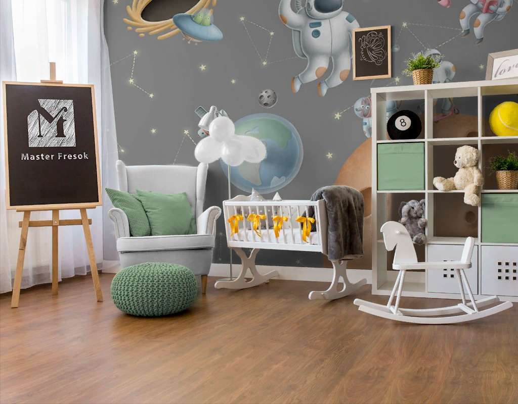 Фотообои Бесшовные обои на стену:  детские. Космонавты в космосе. Артикул: 12-1627  