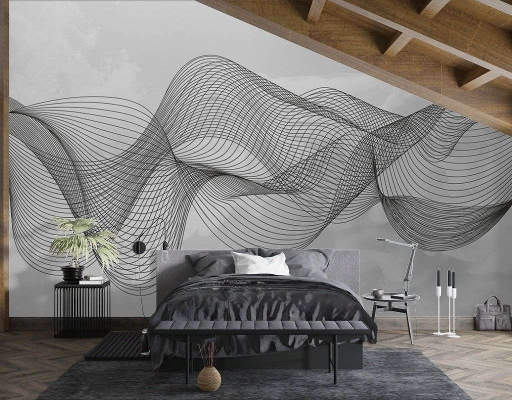 Фотообои в интерьере линии на фоне облаков  9-1961 фото