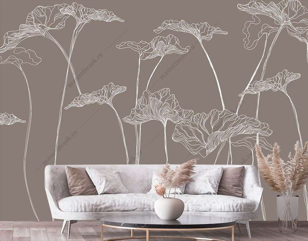 Фотообои в интерьере цветы на тонких стеблях  9-1746 фото