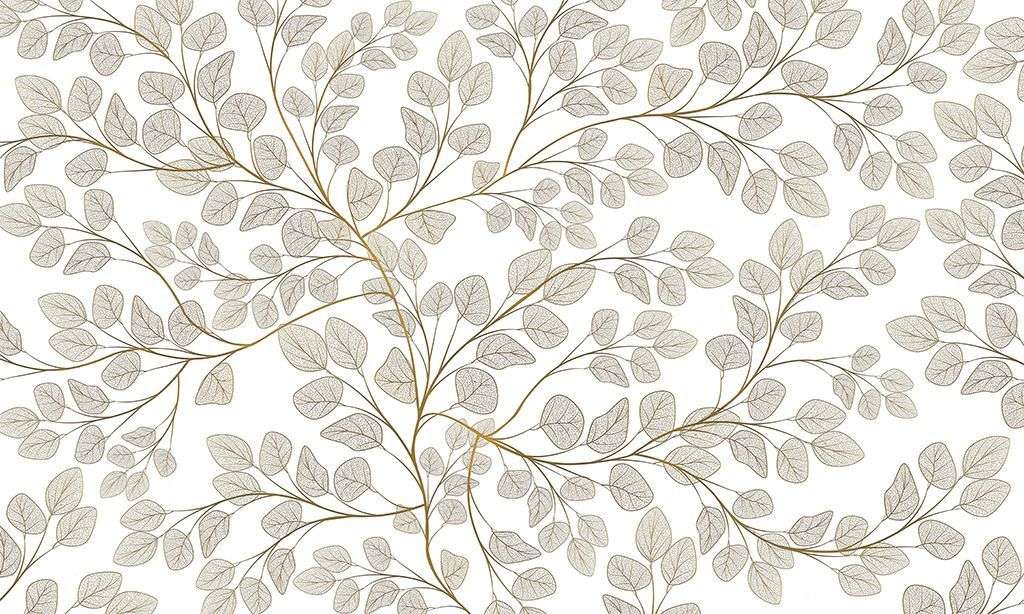 Фотообои в интерьере в спальню листочки на белом фоне  9-1980 фото