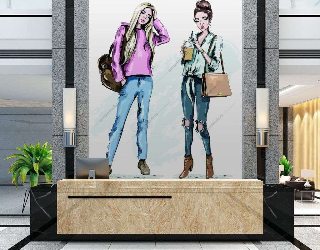 Фотообои в интерьере модные подружки  12-1381 фото