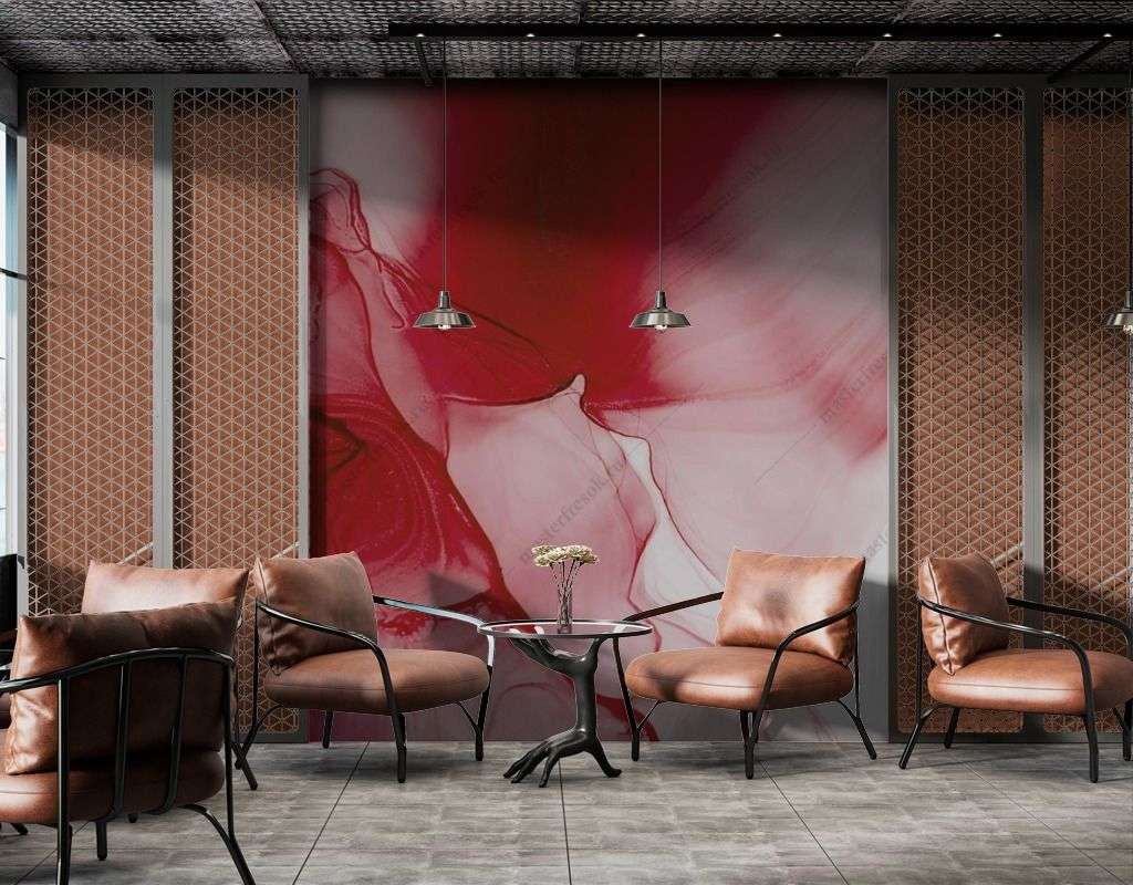 Фотообои в интерьере красный флюид арт  9-1538 фото