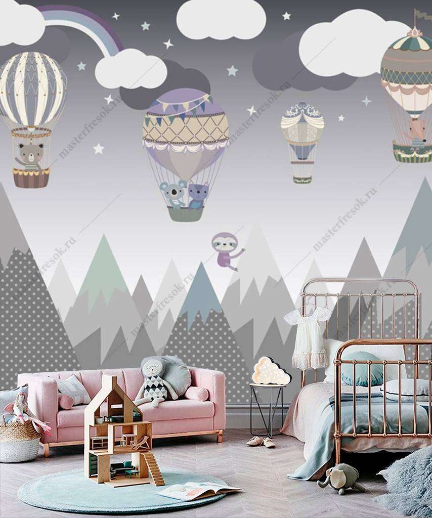 Фотообои в интерьере воздушный шар и горы  12-942 фото