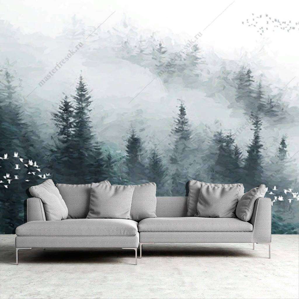 Фотообои в интерьере еловый лес  15-862 фото
