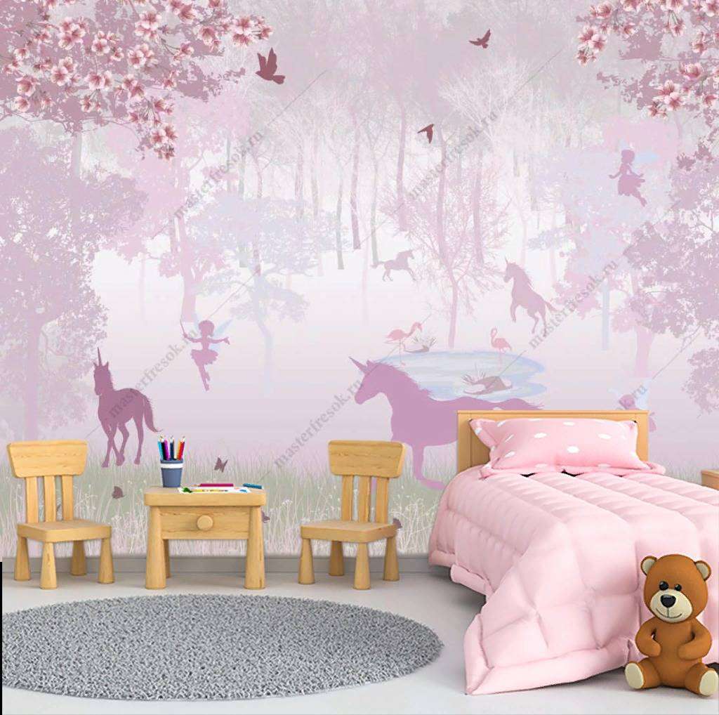 Фотообои в интерьере розовый лес  14-144 фото