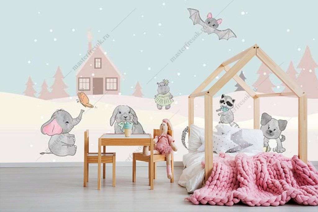 Фотообои в интерьере животные в сказочном городе  12-1299 фото