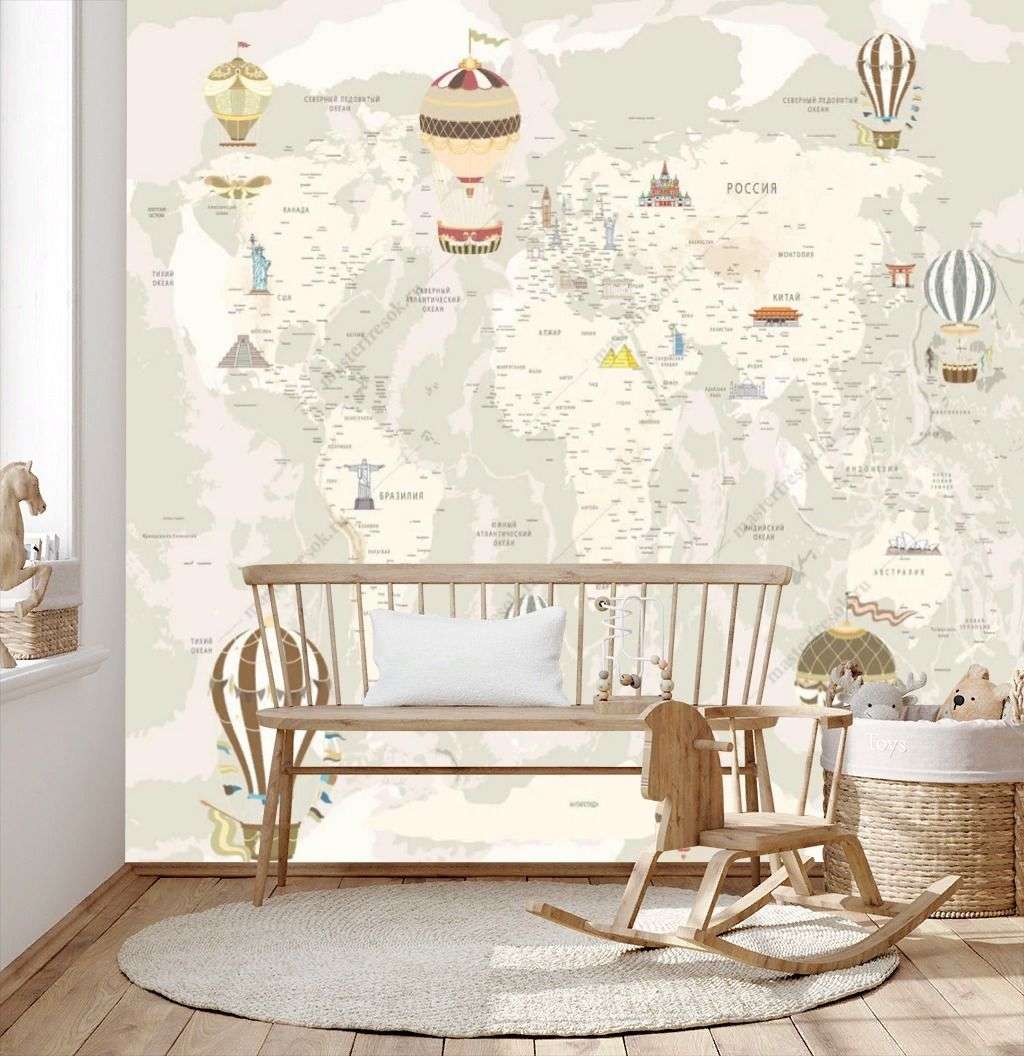 Фотообои в интерьере карта мира с надписями  12-1316 фото