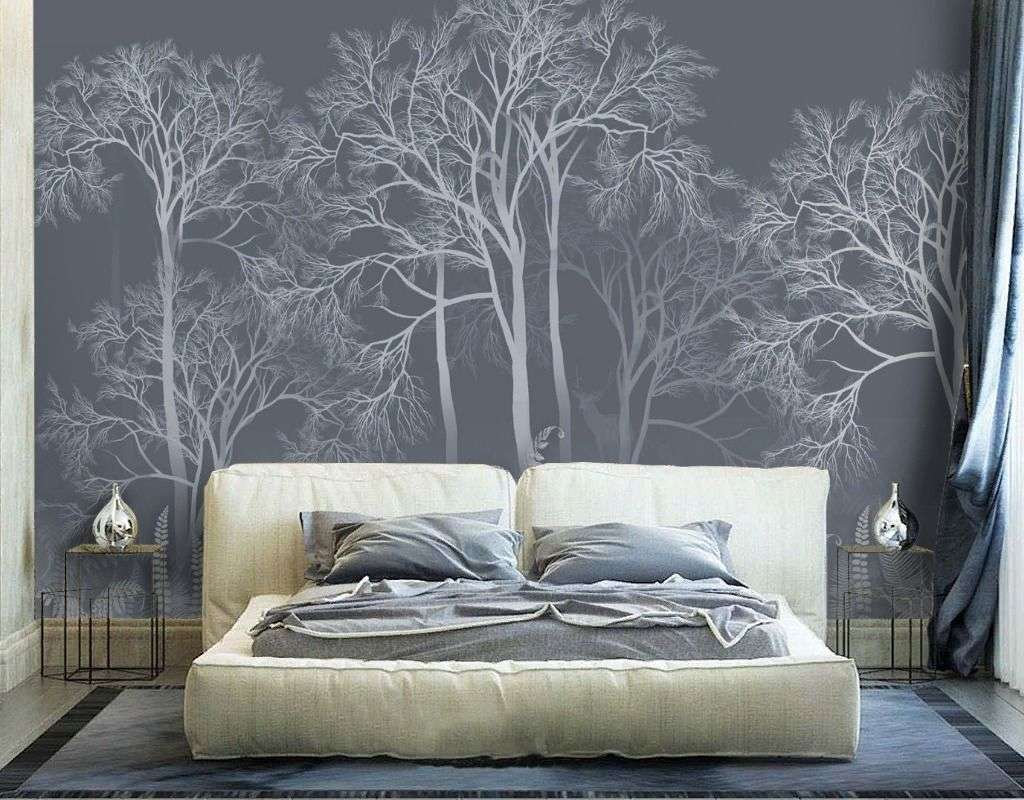 Фотообои в интерьере лес светлый на темном фоне  13-705 фото