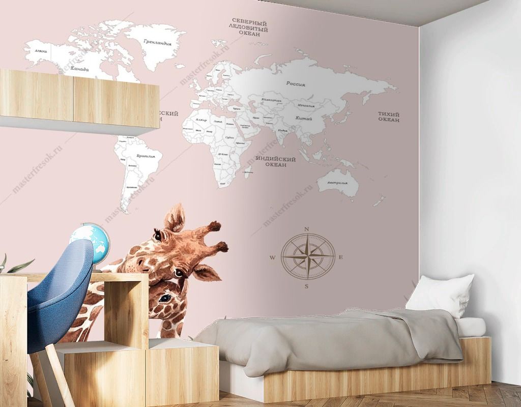 Фотообои Карта мира с жирафом  14-365