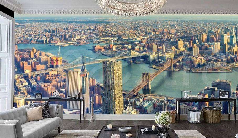 Фотообои в интерьере вид на нью йорк и гудзон  9-846 фото