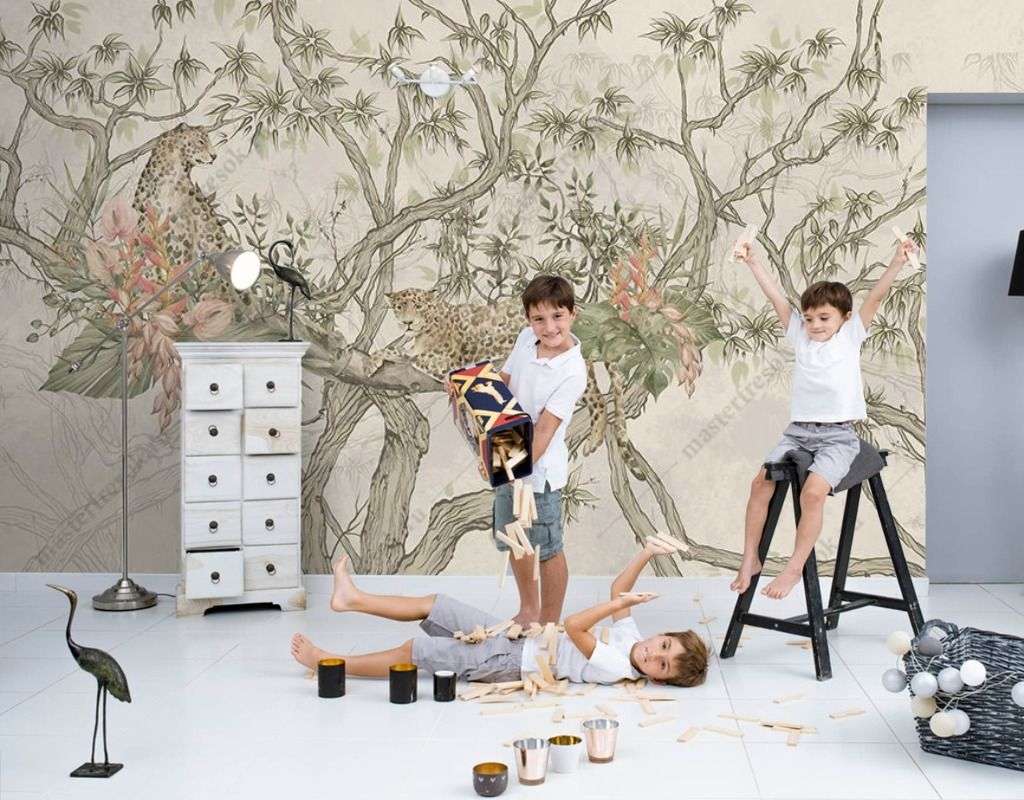 Фотообои в интерьере китайская живопись гепард  14-449 фото