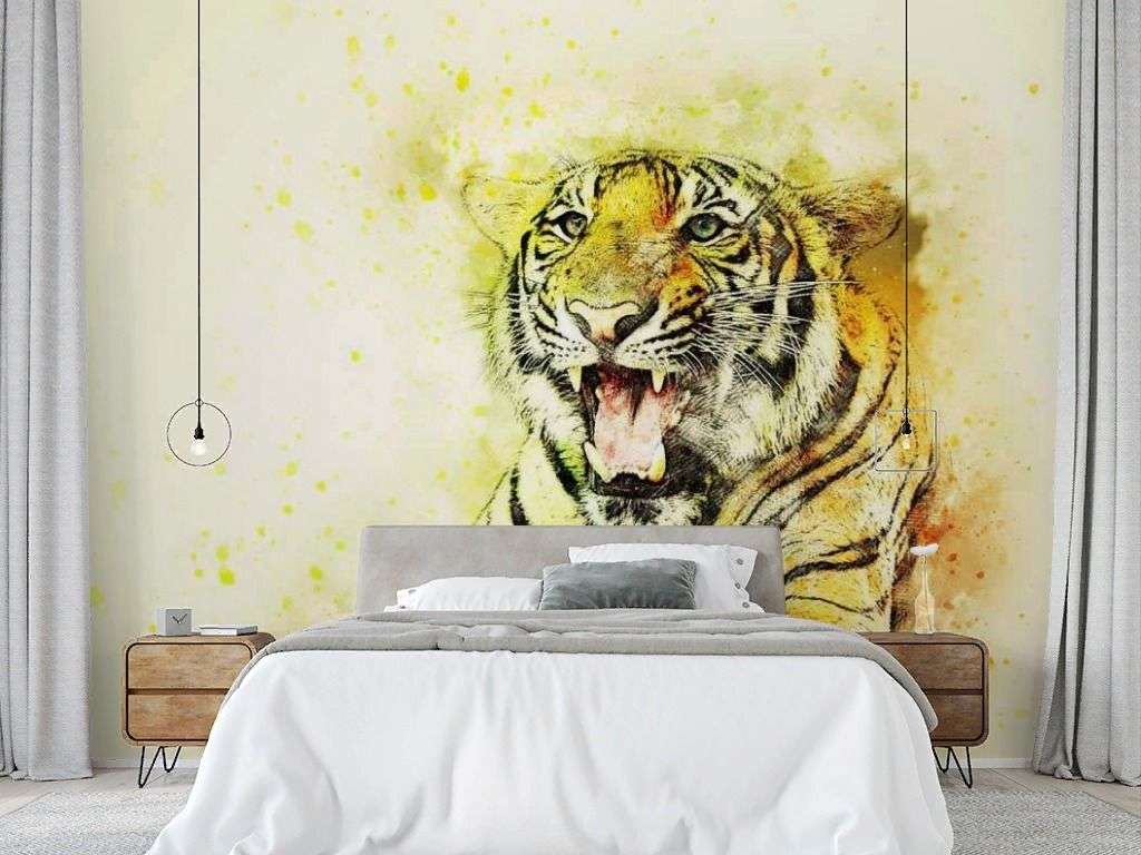 Фотообои в интерьере молодой тигр  17-4368 фото