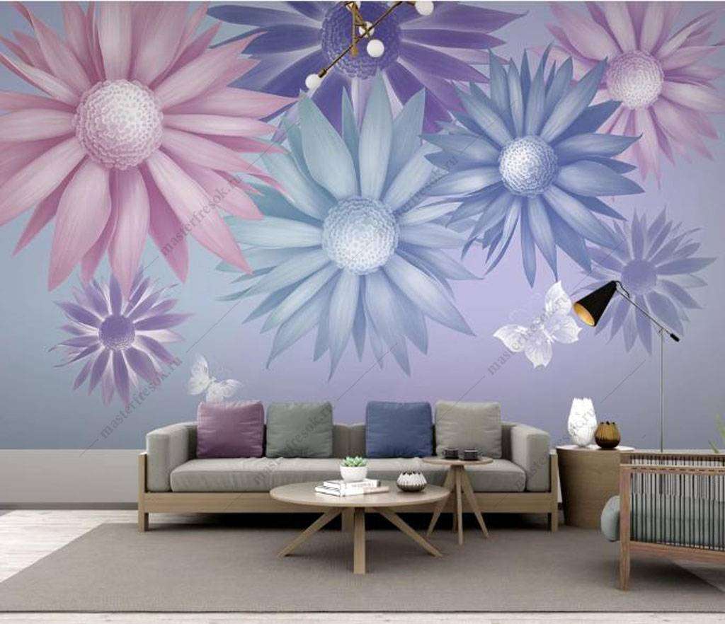 Фотообои в интерьере розовые ромашки  16-122 фото