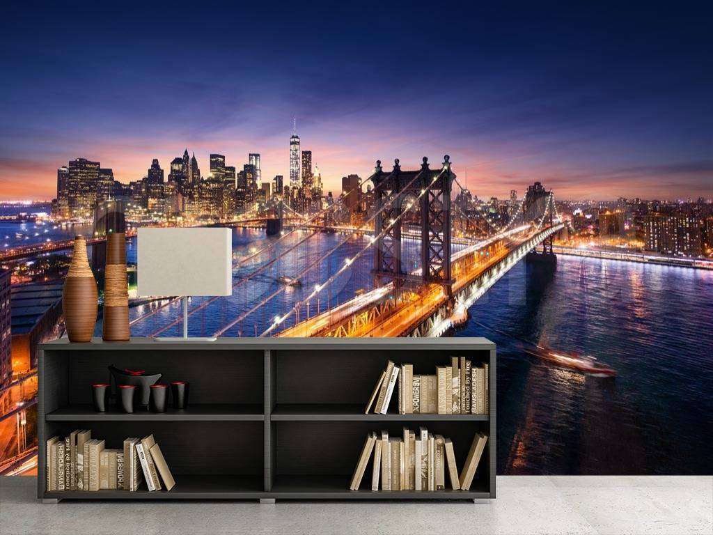 Фотообои в интерьере ночной мост нью йорка с подсветкой  9-819 фото