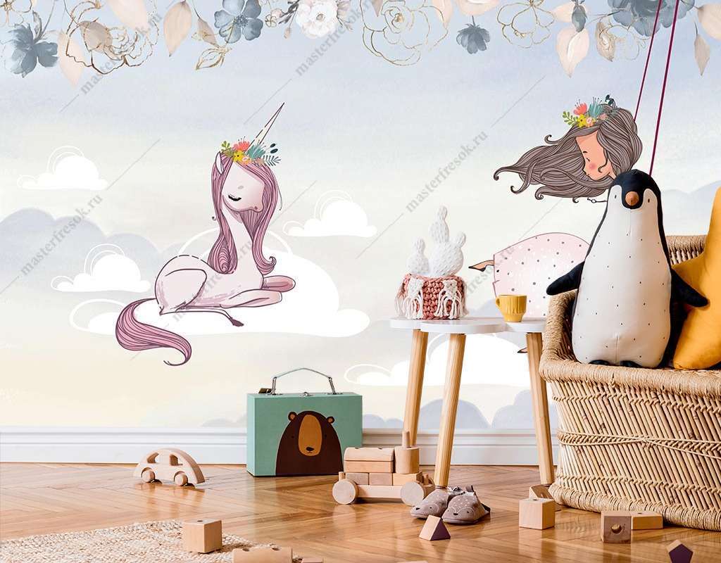 Фотообои Бесшовные обои на стену:  Фея в облаках. Артикул: 14-436  