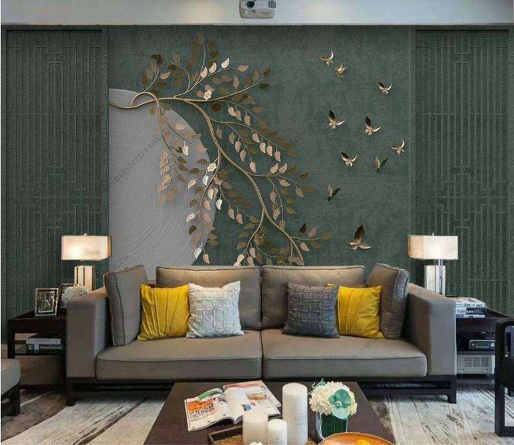 Фотообои в интерьере золотые бабочки  16-069 фото