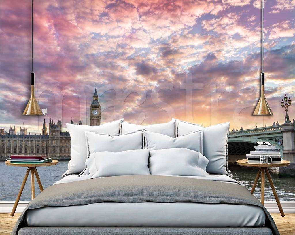 Фотообои в интерьере красивые облака над лондоном  9-535 фото