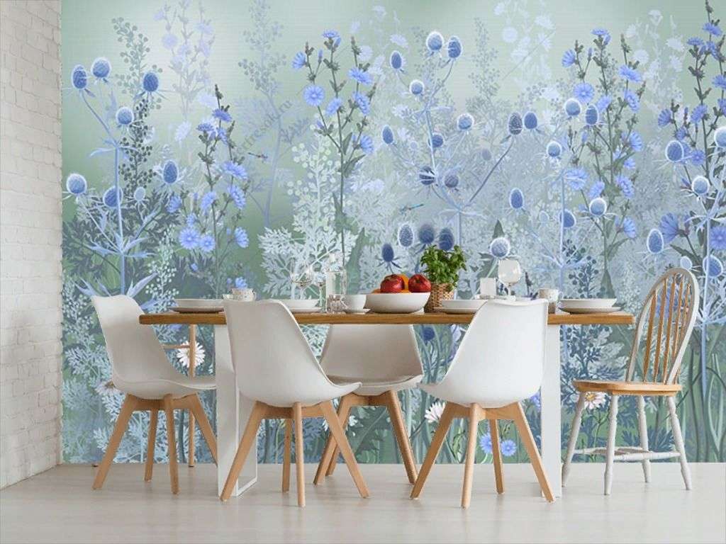 Фотообои в интерьере полевые цветы на сером фоне  13-626 фото