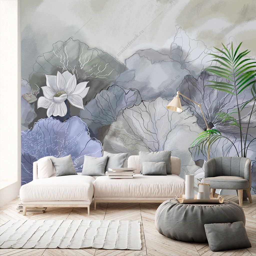 Фотообои Лотосы серо-бирюзовые  9-1775