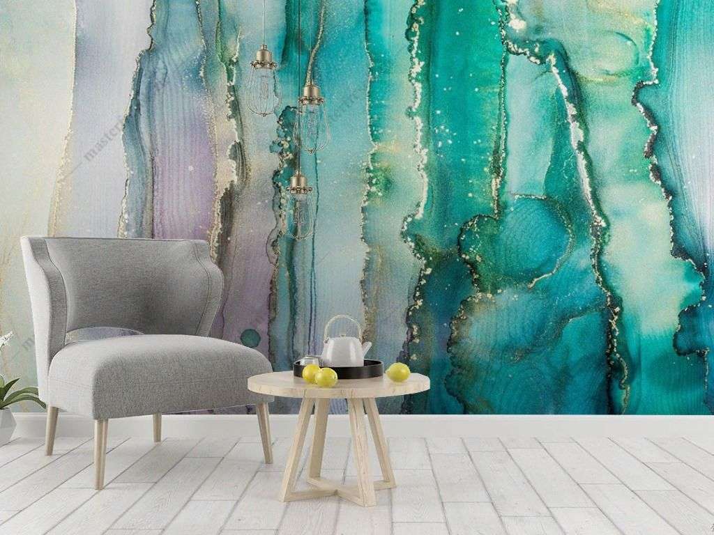 Фотообои в интерьере мраморная стена изумрудная  9-1784 фото