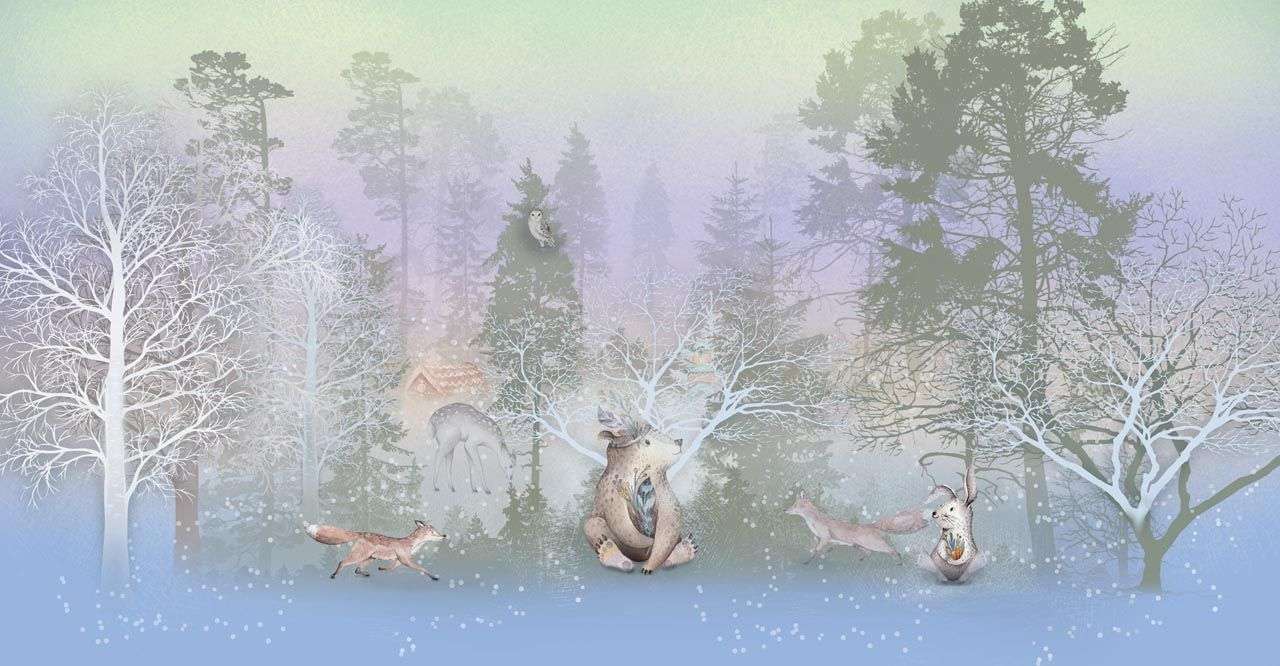 Фотообои в интерьере сказочный зимний лес  13-484 фото