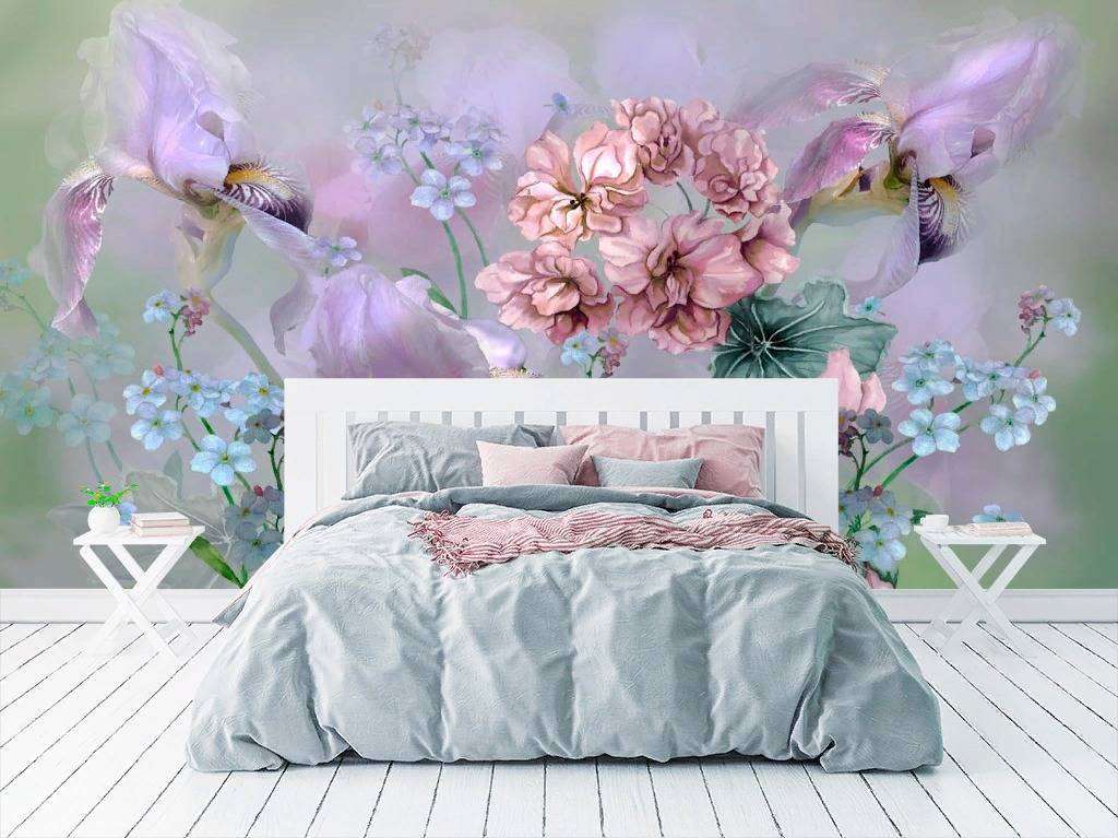 Фотообои в интерьере сиреневый букет  13-259 фото