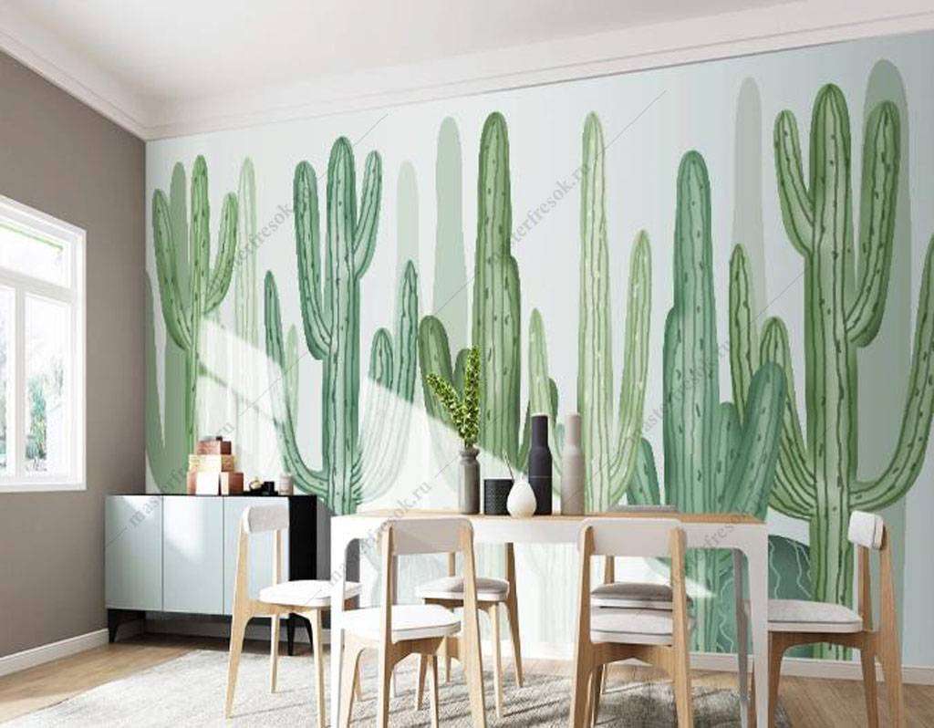 Фотообои в интерьере зеленые кактусы  16-115 фото