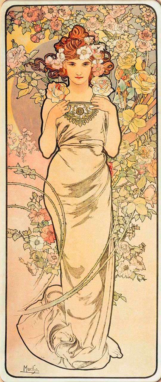 Фотообои в интерьере альфонс мариа муха – роза  8-196 фото