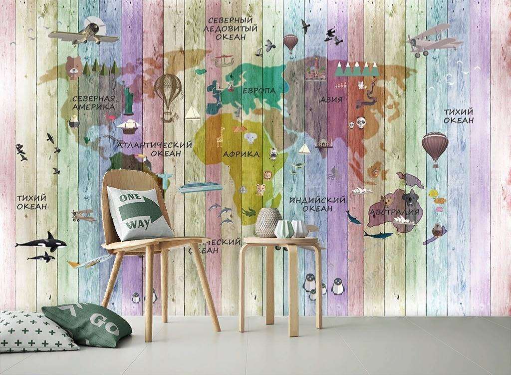 Фотообои в интерьере карта деревянный фотофон  12-1149 фото