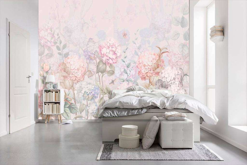 Фотообои в интерьере розовые гортензии  13-110 фото